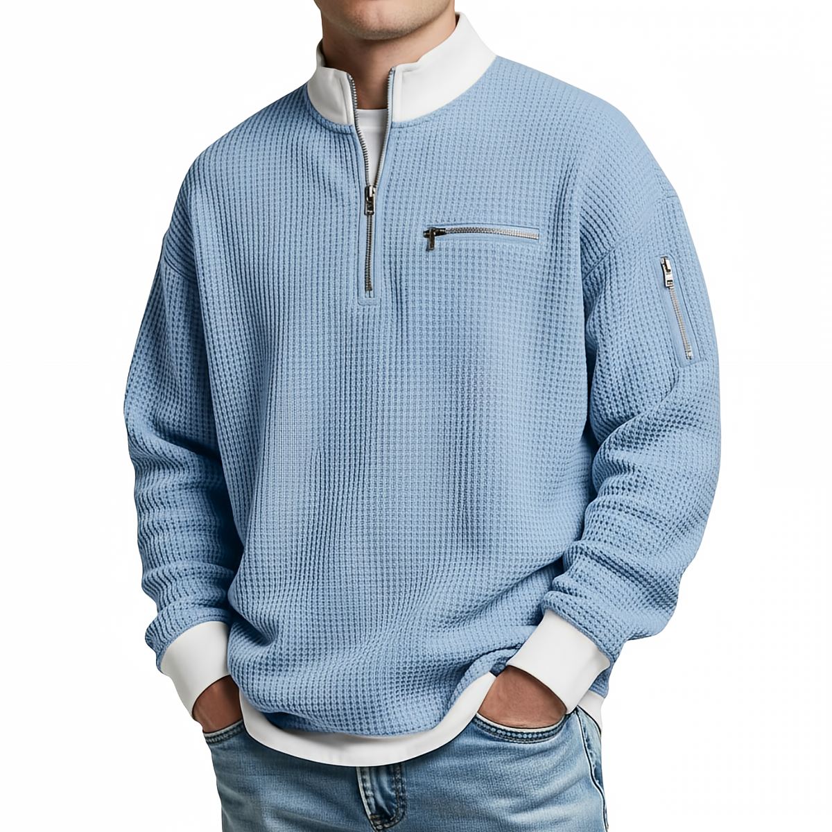 Pull Gaufré à Demi-Zip