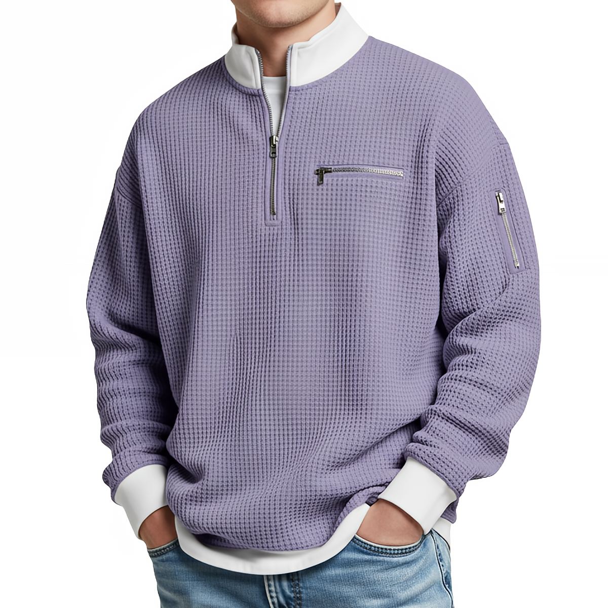 Pull Gaufré à Demi-Zip