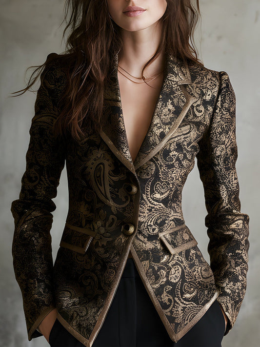Anouk | Blazer Ajusté Jacquard Paisley à Revers Croisés