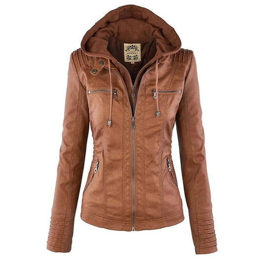 Danaé | Veste Effet Cuir à Capuche Amovible