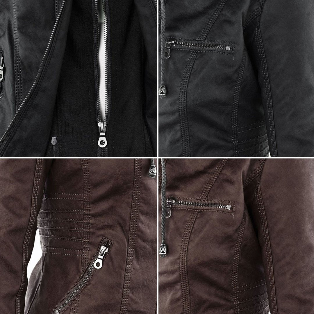 Danaé | Veste Effet Cuir à Capuche Amovible