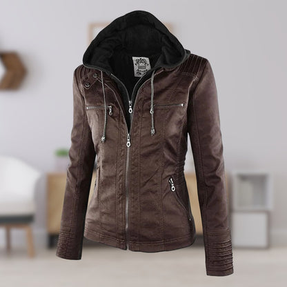 Danaé | Veste Effet Cuir à Capuche Amovible