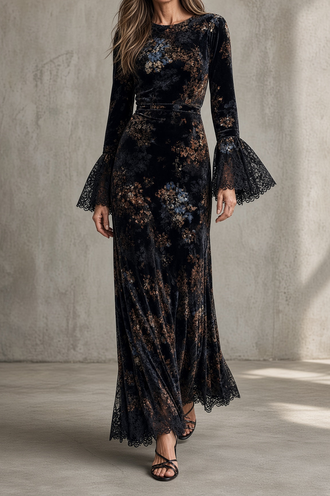 LUCILLE | Robe maxi en velours et dentelle
