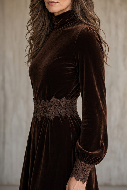 SOLÈNE | Robe longue en velours et dentelle