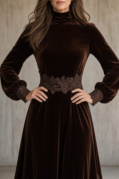 SOLÈNE | Robe longue en velours et dentelle