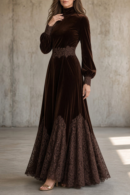 SOLÈNE | Robe longue en velours et dentelle