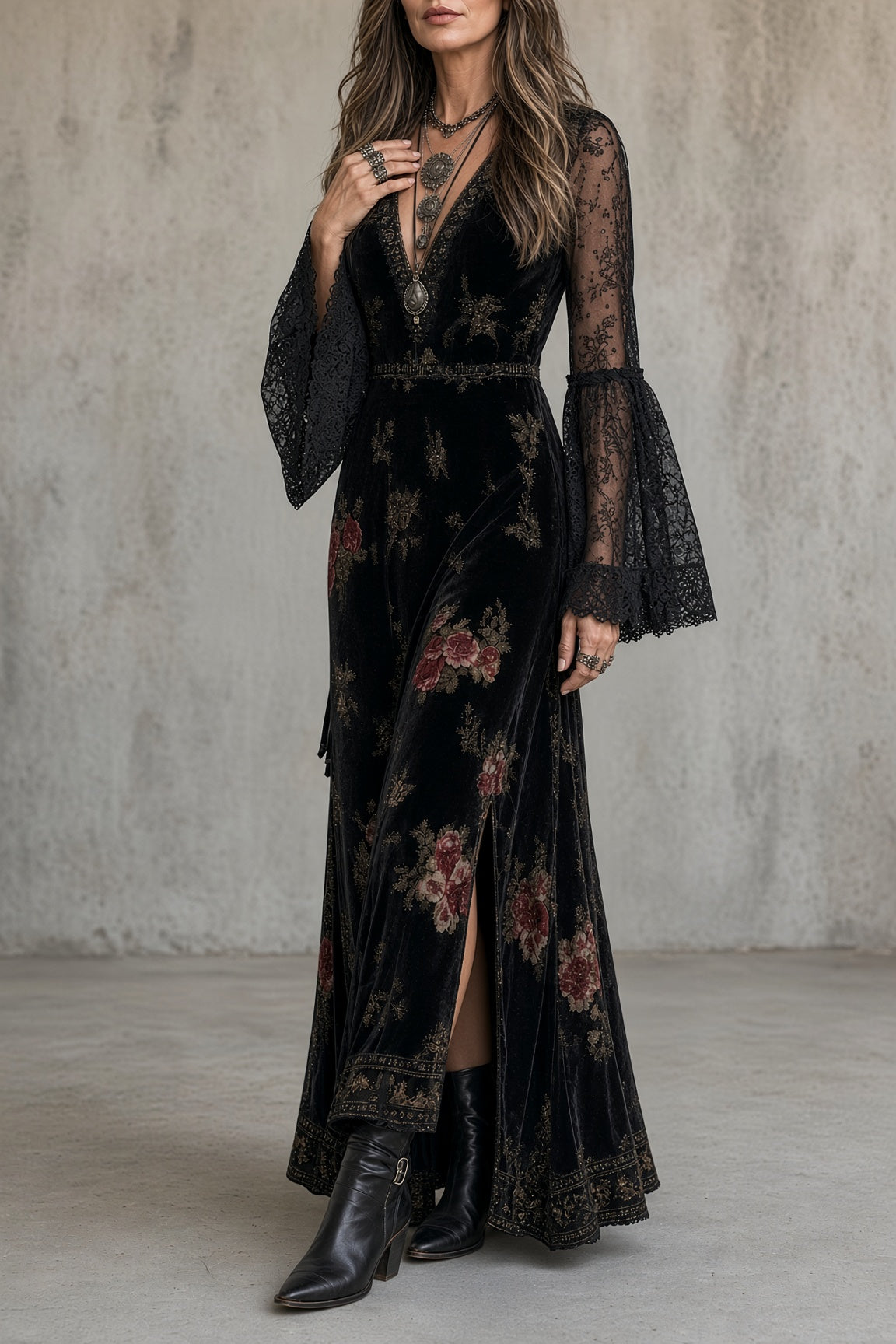 NOÉMIE | Robe maxi florale en velours