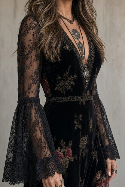 NOÉMIE | Robe maxi florale en velours