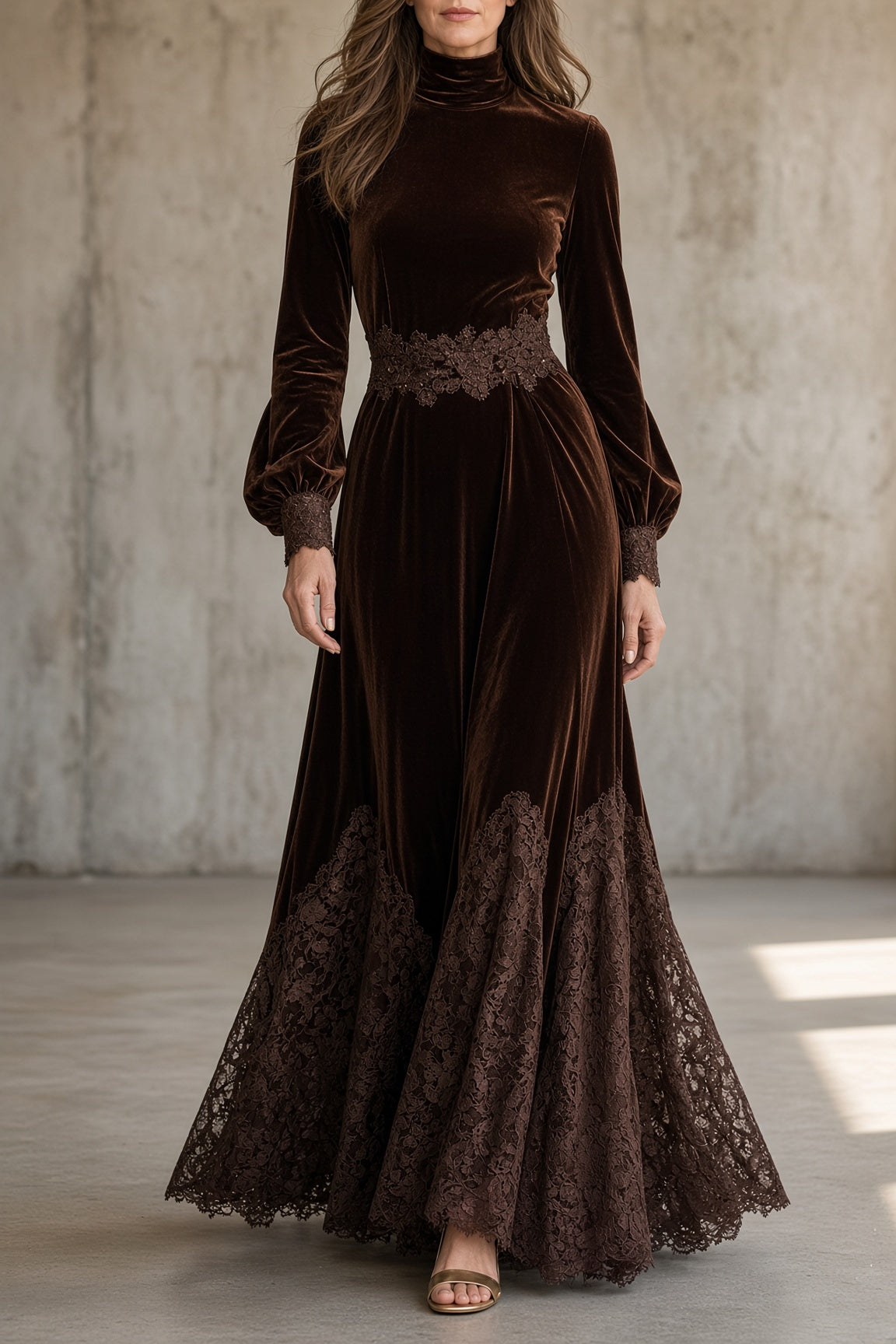 SOLÈNE | Robe longue en velours et dentelle