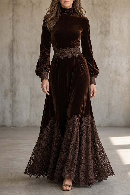 SOLÈNE | Robe longue en velours et dentelle
