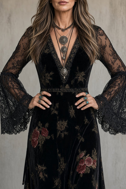 NOÉMIE | Robe maxi florale en velours
