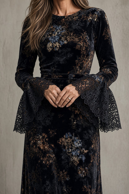 LUCILLE | Robe maxi en velours et dentelle