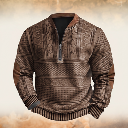 Dimitri | Pull Demi-Zip Rétro marron porté