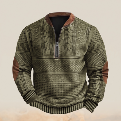Dimitri | Pull Demi-Zip Rétro vert porté