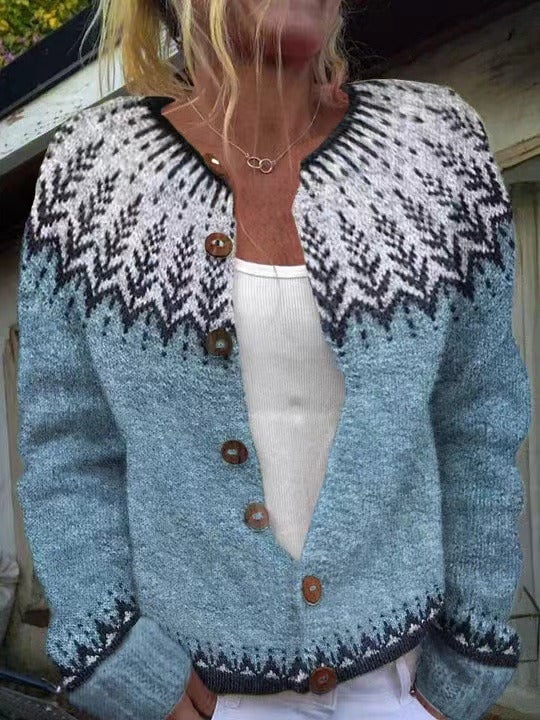 Louisette | Cardigan Jacquard Sapins Bleu Ciel