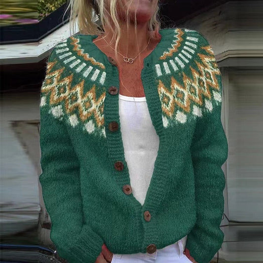 Gwenola | Cardigan Jacquard Vert Émeraude