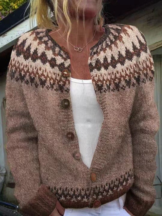 Morwenna | Cardigan Jacquard Marron Glacé
