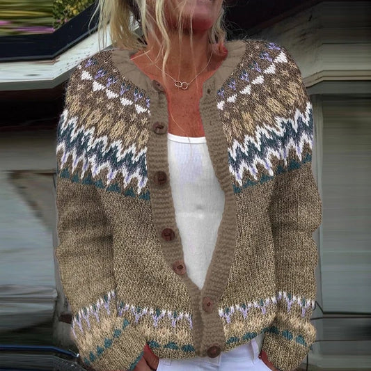 Tifenn | Cardigan Jacquard Taupe Chiné
