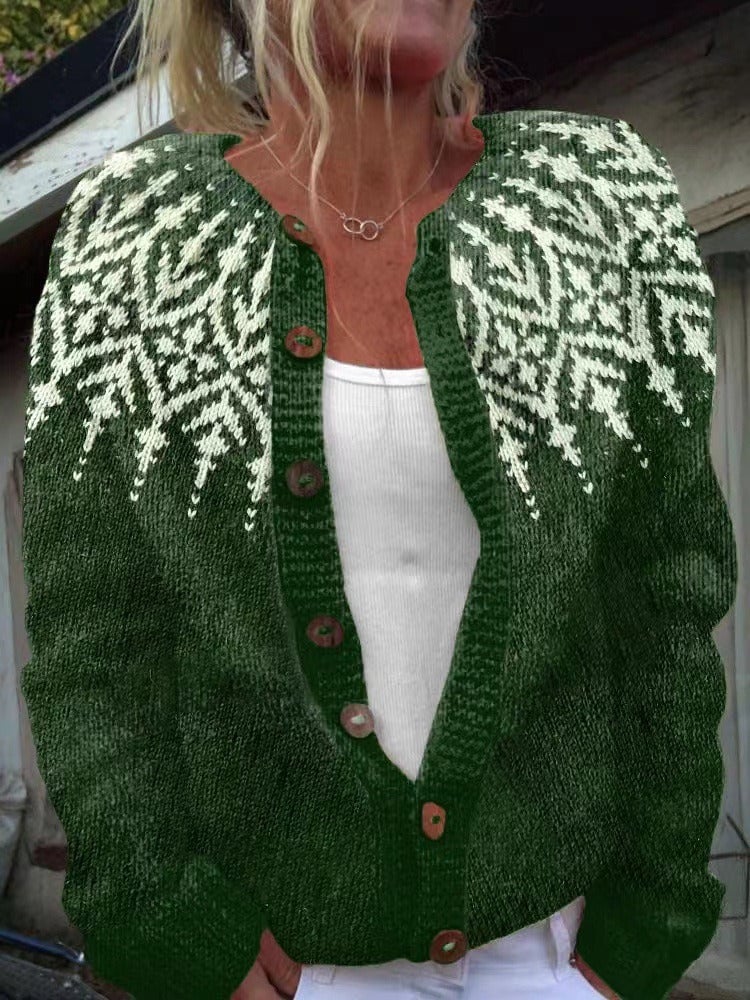 Tatiana | Cardigan Jacquard Vert Sapin