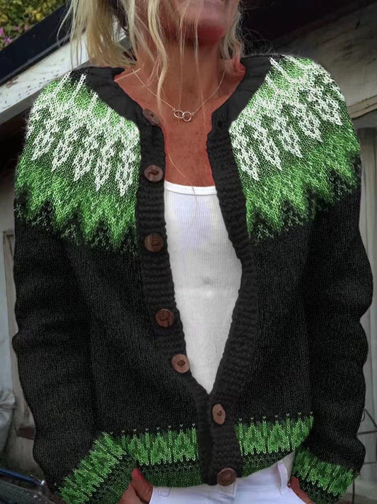Klervi | Cardigan Jacquard Noir et Vert Pomme