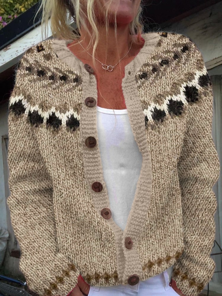 Roselyne | Cardigan Jacquard Beige Chiné