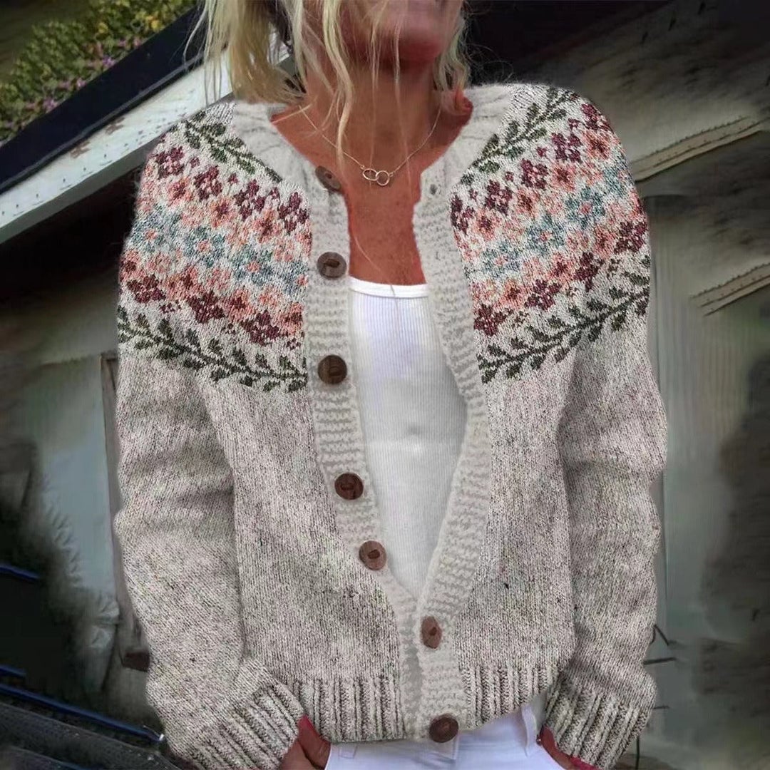 Gwladys | Cardigan Jacquard Fleuri Écru