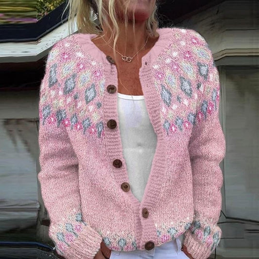 Angeline | Cardigan Jacquard Brodé Rose