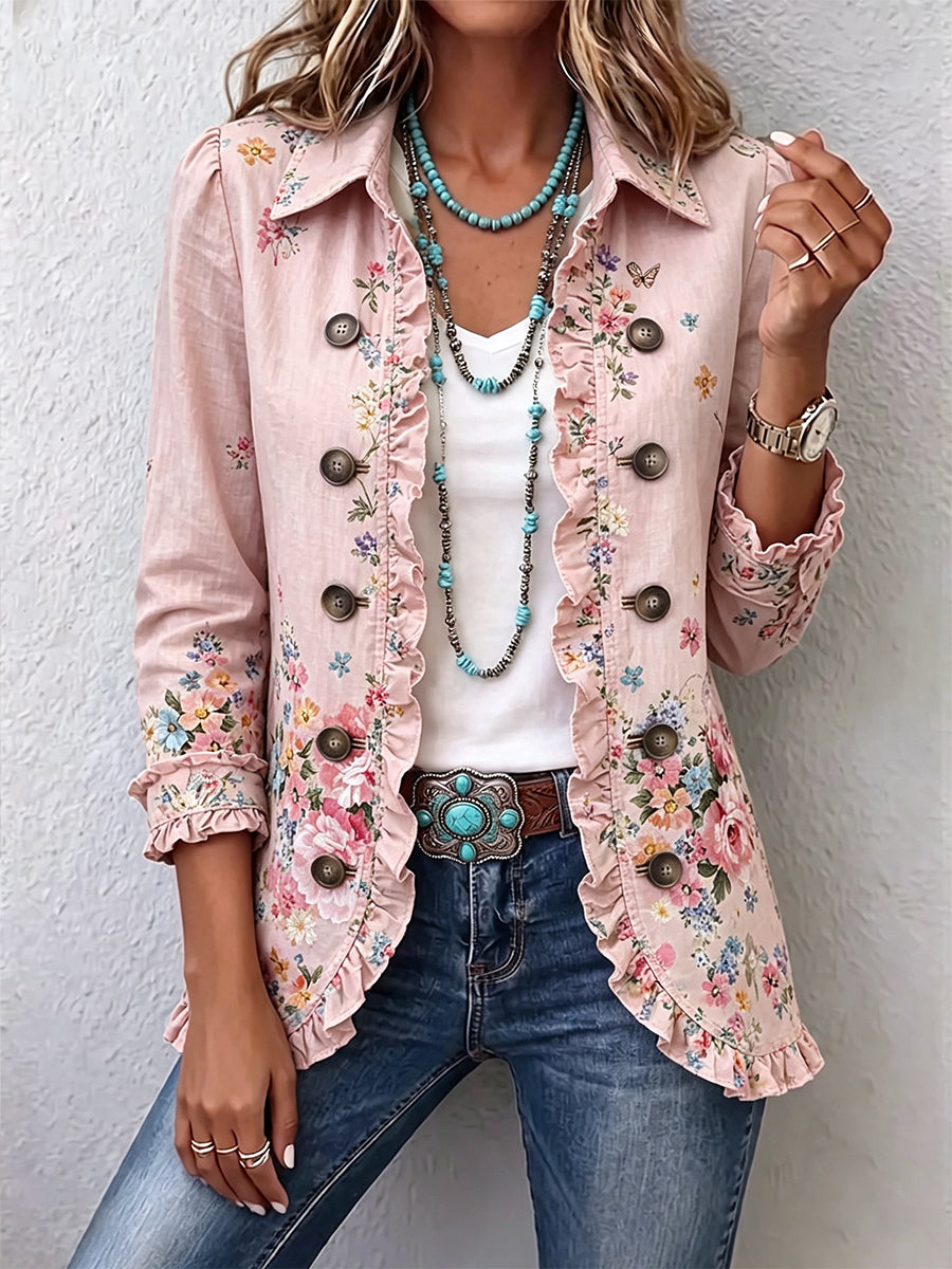 SOPHIE | Veste florale à volants et boutons