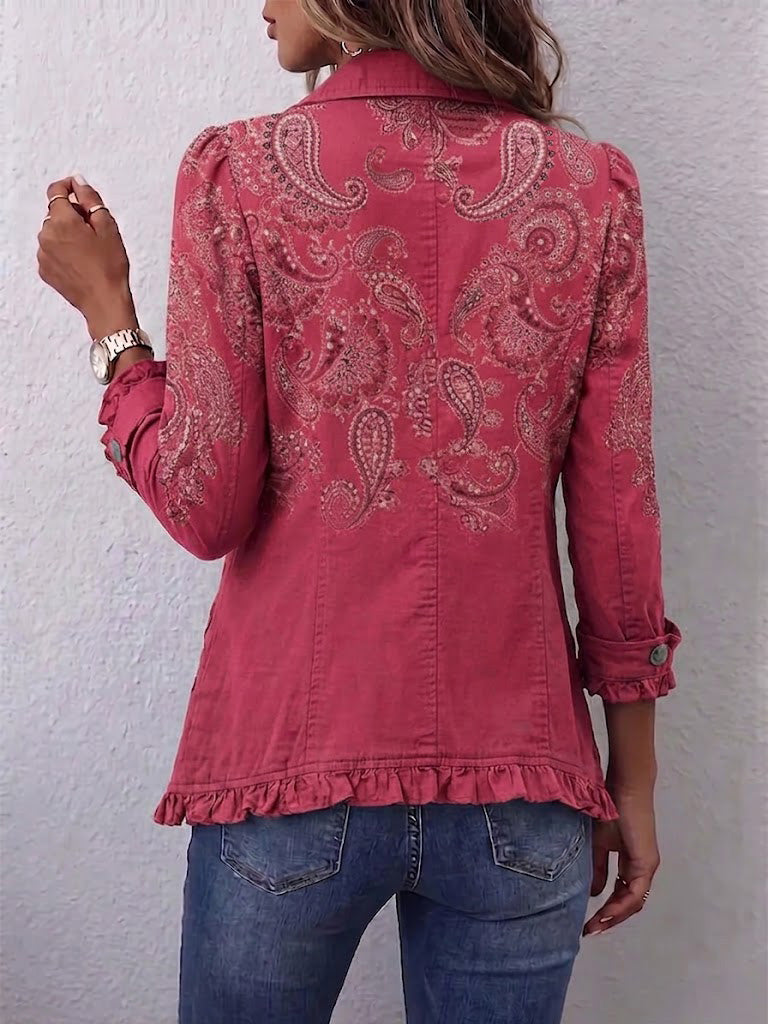 ADÈLE | Veste en cachemire rose à volants