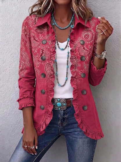 ADÈLE | Veste en cachemire rose à volants