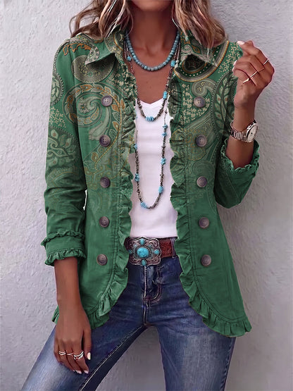 ÉLISE | Veste en cachemire vert à volants