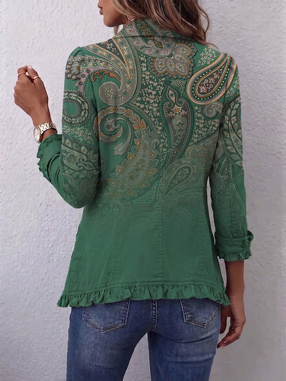 ÉLISE | Veste en cachemire vert à volants