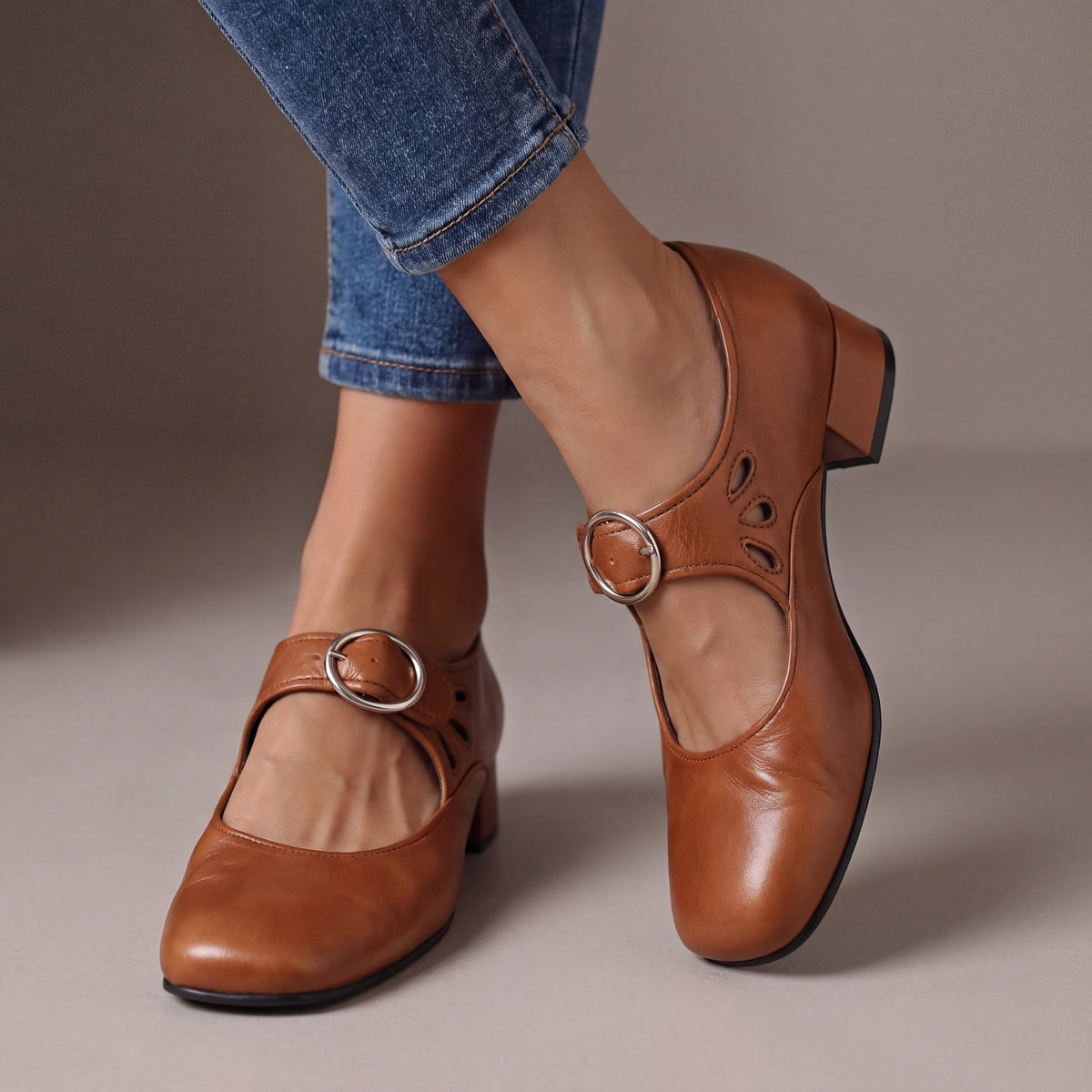 Joséphine babies en cuir kaki