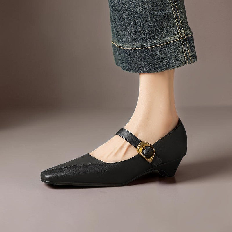 Zorae – Babies Mary Jane en Cuir à Boucle Dorée – vue 2